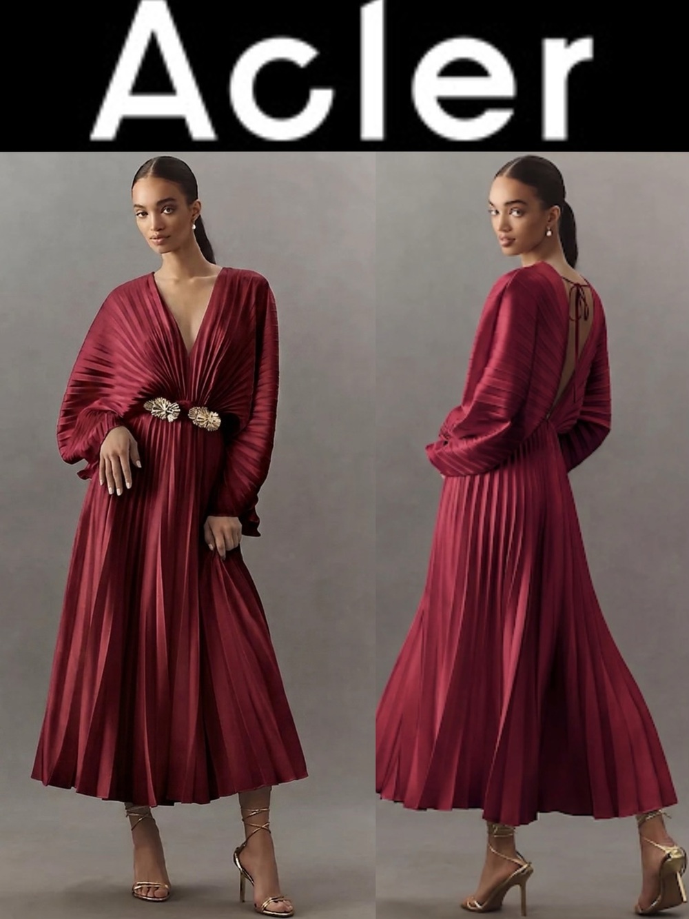 Stunning! Acler Wonastow Pleated Long Sleeve Maxi Dress size 8